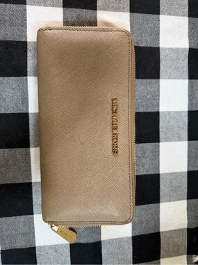 Michael Kors Taupe Zip-Around Saffiano Wallet